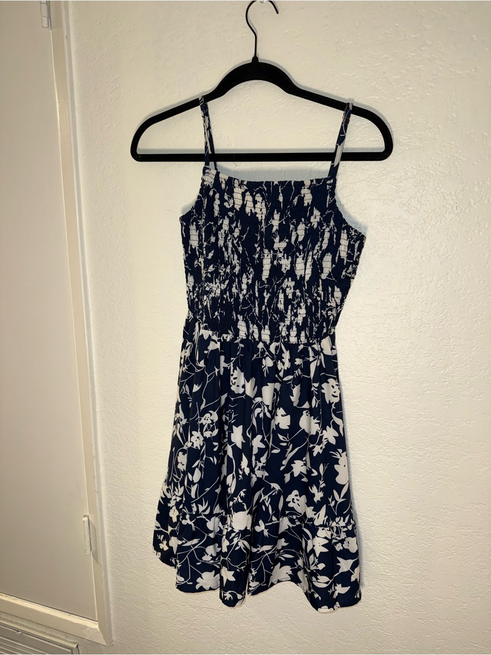 SHEIN Navy & White Floral Smocked Mini Dress